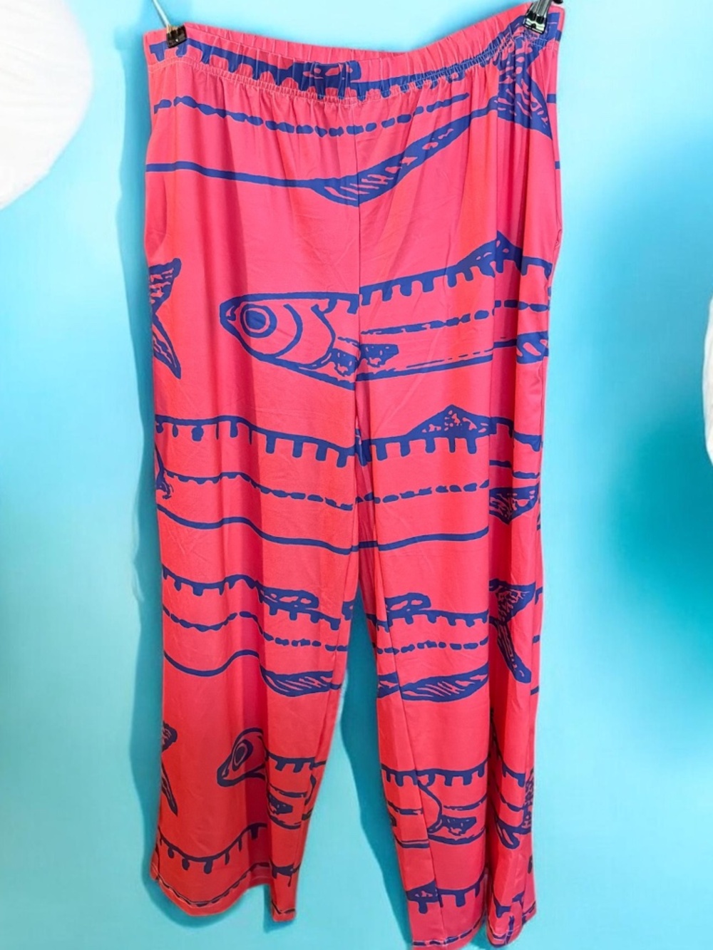 Fish print wide leg pants